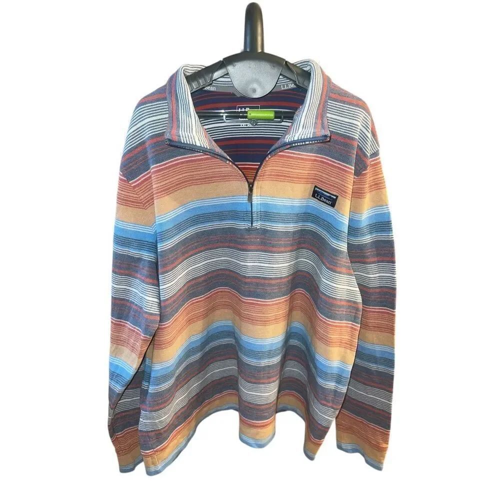 L.L. Bean Men's XXL Traditional Fit Quarter Zip Pullover Long-Sleeve Stripe